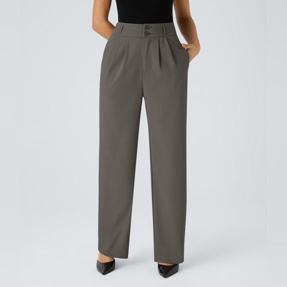 Halara Flex High Waisted Zipper Pocket Shirred Straight Leg Work Pants - Picture 2 of 11